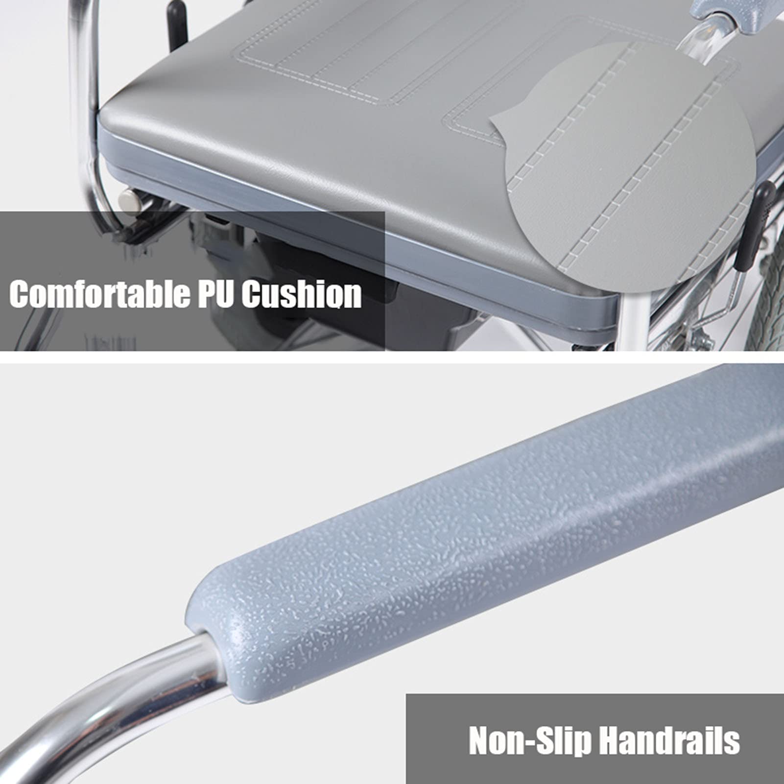 Carrozzine Leggere, carrozzine manuali per Adulti, Portatili, Pieghevoli, Facili da trasportare, per Anziani disabili, Antiscivolo, Resistenti all'Usura, ammortizzanti, a(Grey)