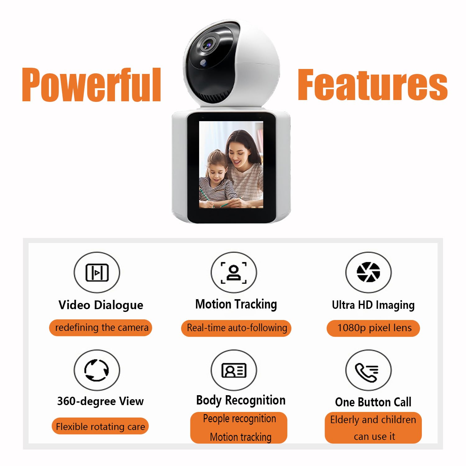 Caméra de surveillance intérieure avec écran de 2,8 pouces - Caméra bidirectionnelle 64G WiFi avec communication AI motion - Caméra intelligente pour enfants âgés chiens de compagnie