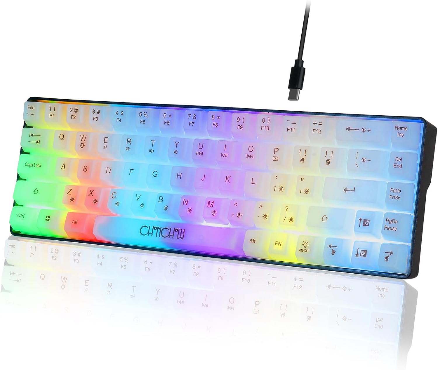 CHONCHOW 60% Gaming Keyboard, USB Wired RGB Backlit Mini Keyboard, Anti-Ghosting 68 Keys Transparent Keypad Membrane Wired Gaming Keyboard Compatible with Windows Laptop PC Mac Gamer