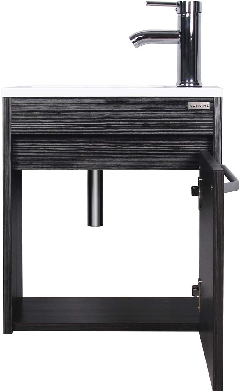 16 Inch Bathroom Vanity with Sink, Bathroom Cabinet Vanity for Small Space, Wall Mounted Floating Cabinet Set with Soft-Close System Pop Up Drain