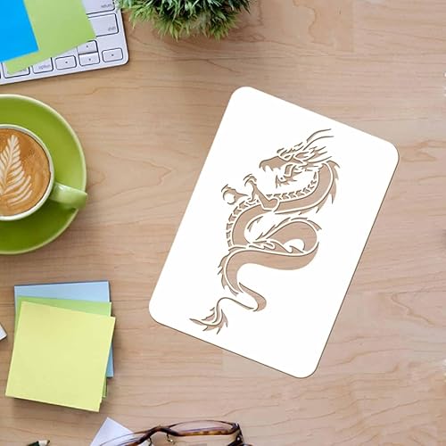 Miniatura 3 de FINGERINSPIRE Juego de 12 plantillas de dibujo de dragón, juegos de plantillas de pintura de dragón volador de plástico, plantillas de dibujo de