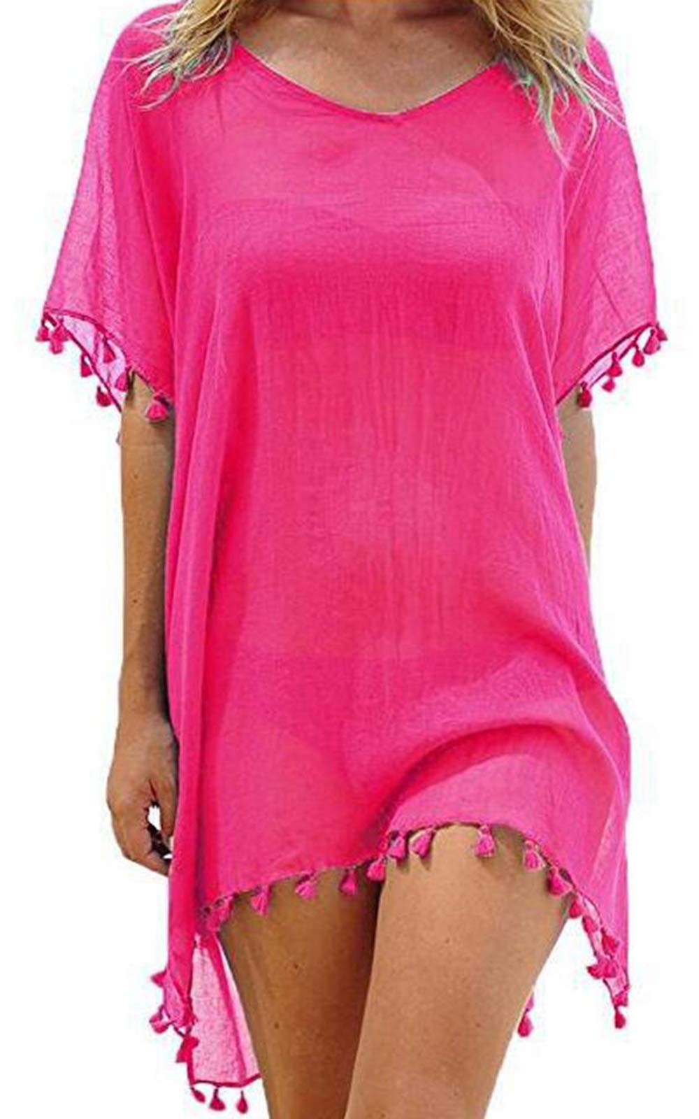 heekpek Vestido de Playa Traje de Baño Camisolas y Pareos Playero con Borla para Verano Bikini Cover up