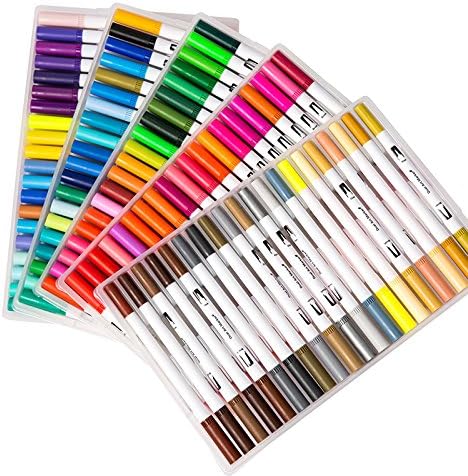 Yishaner 100 Colors Dual Tip Marker Pens, Yishaner Watercolor Dual Brush Pen with Fineliner Tip 0.4 and Highlighters Brush Tip(1mm-2mm) For Coloring, Art, Sketching, Calligraphy, Manga, Bullet Journal