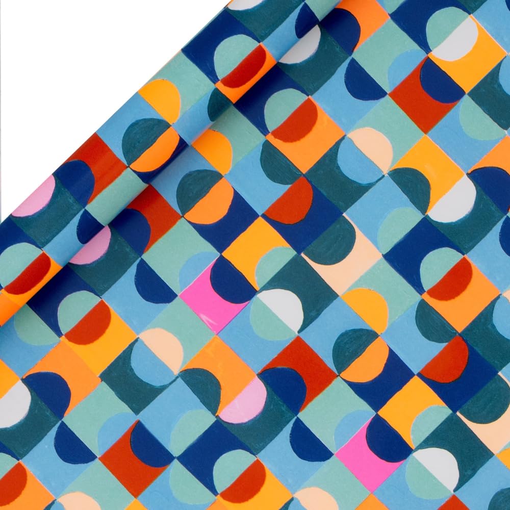 Glick - Mod Blocks Wrapping Paper Roll, for Birthdays and Other Celebrations, Gift Wrapping, Arts & Crafts, 4 metres x 70 cm, Blue Multi