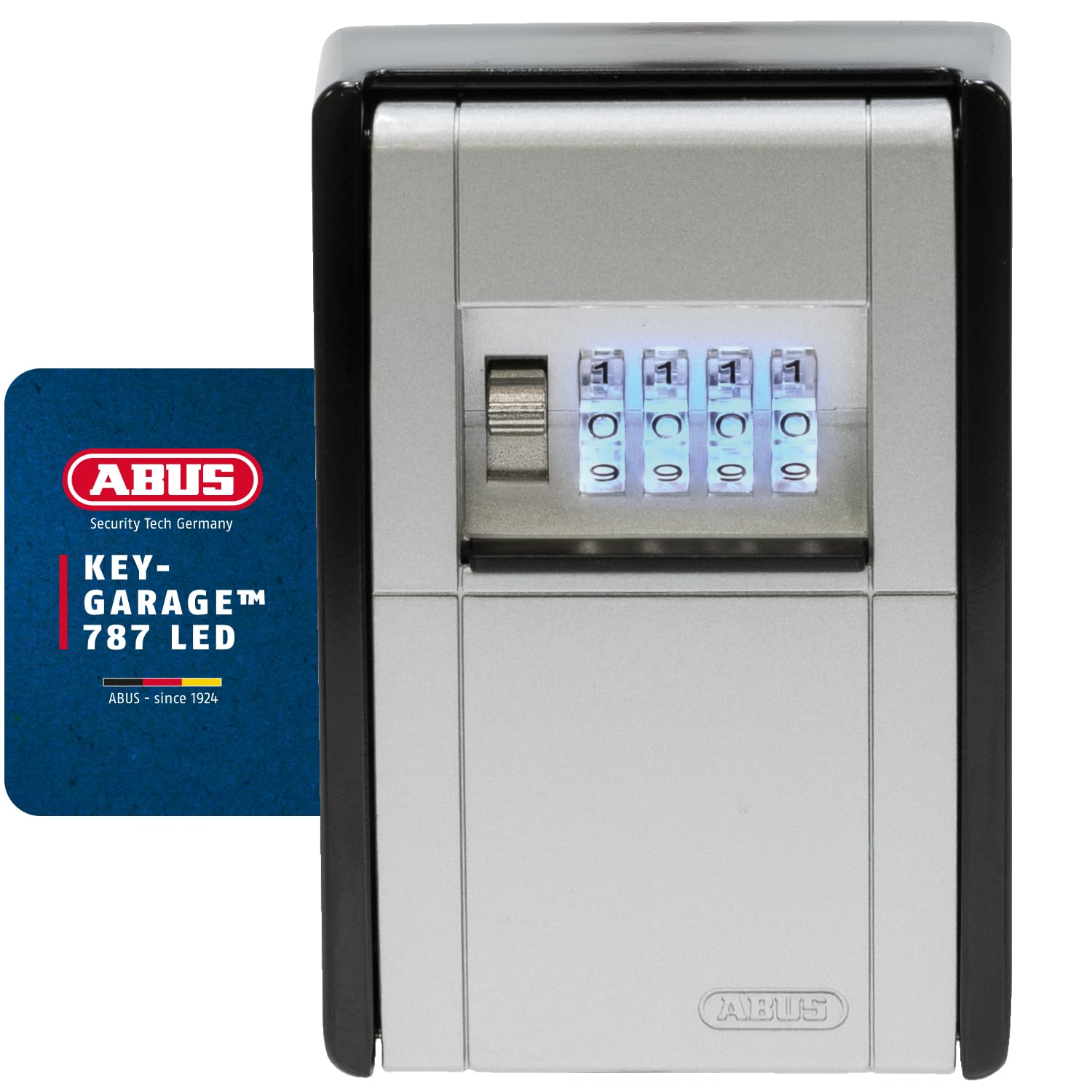 ABUS KeyGarage 787 LED - Caja para llaves para montaje en pared - con cilindros numéricos iluminados - para llaves o pequeños objetos de valor - 83854 - Negro-​Plata