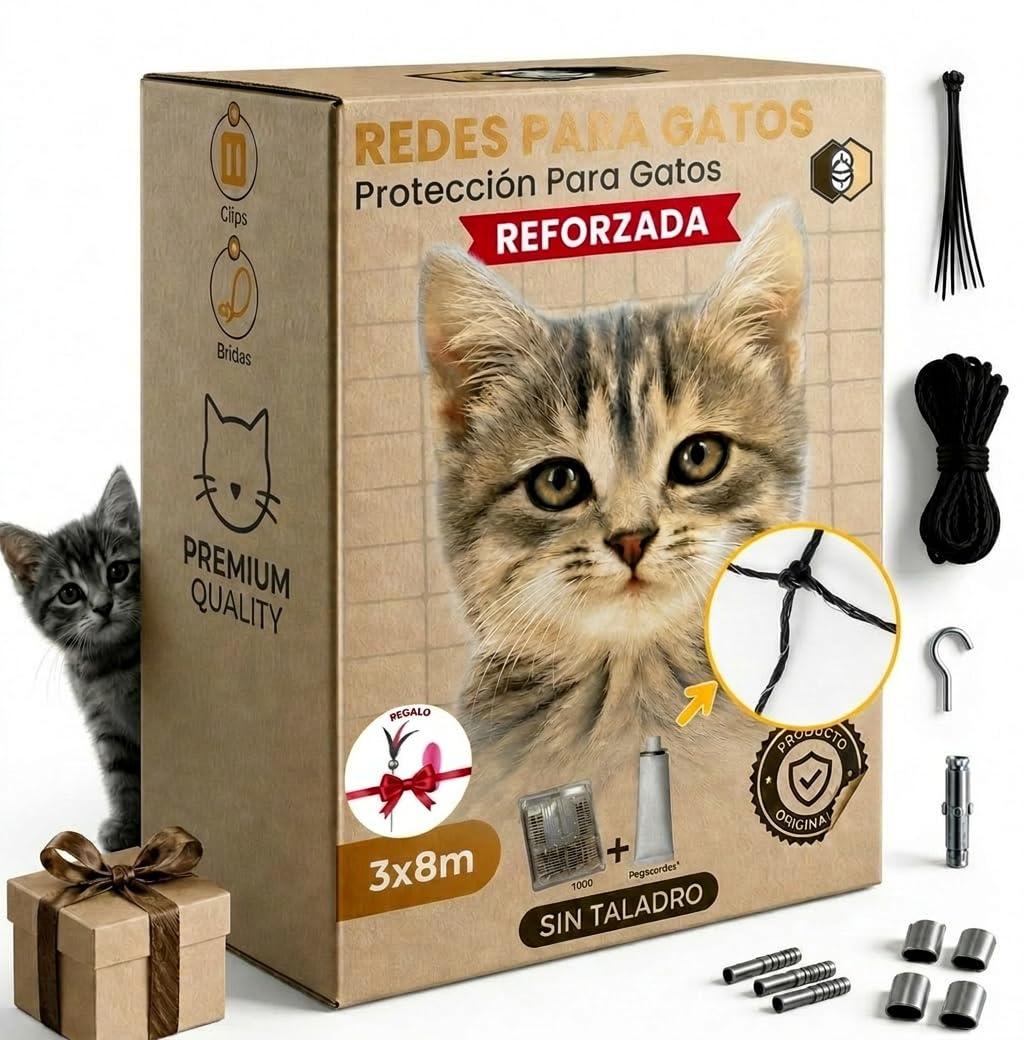 FR3 Red para Gatos Reforzada Negra 3x8 m para Balcón, Terraza y Ventanas