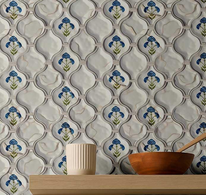 Papier peint autocollant pour crédence de cuisine motif floral blanc