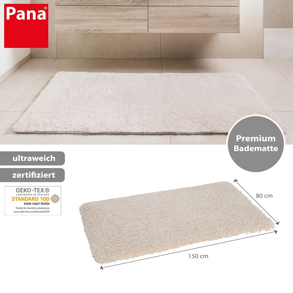 PANA VIENNA Mata łazienkowa premium • dywanik łazienkowy z wysokim runem • dywanik pod prysznic • dywanik do WC • antypoślizgowy • chłonny • rozmiar: 80 x 150 cm • Kolor: kremowy