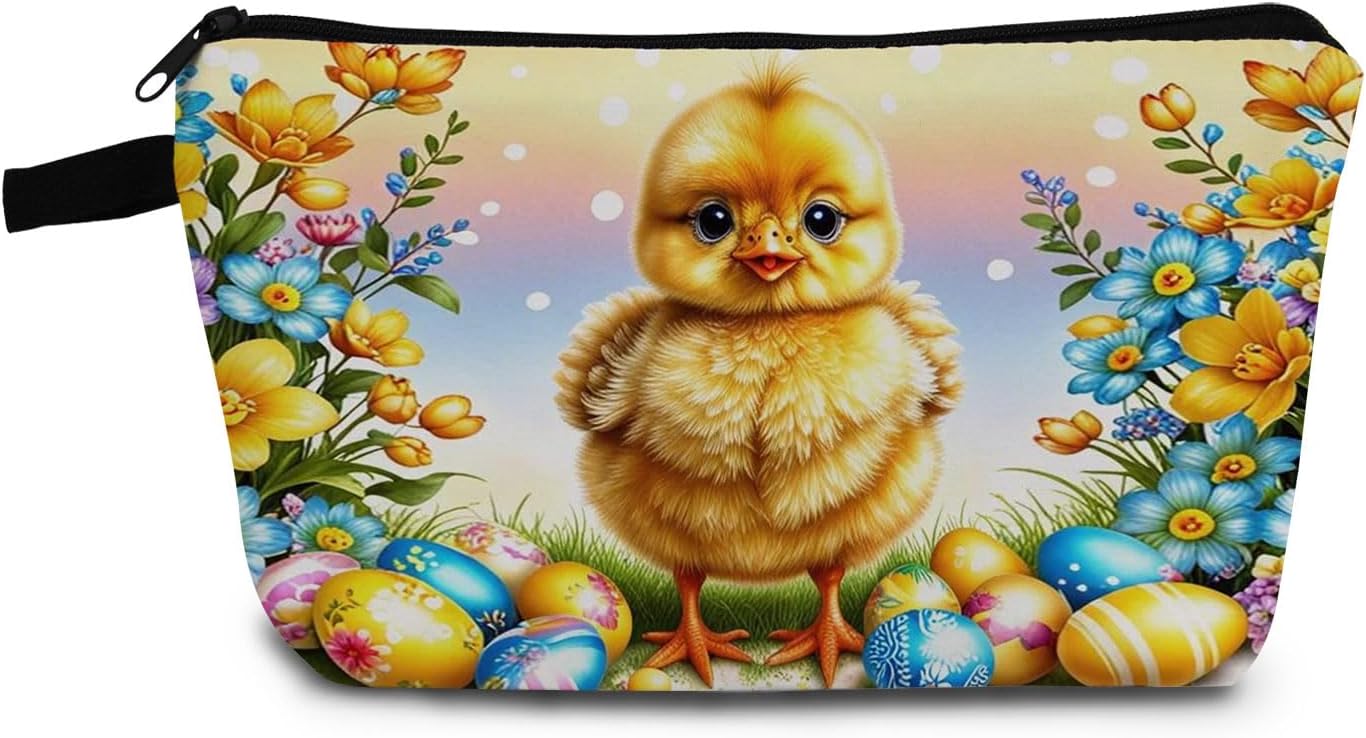 Cute Chicken Makeup Bag Toiletry Organizer Zipper Pouch Cute Chick Small Cosmetic Bag Easter Present for Women Friends