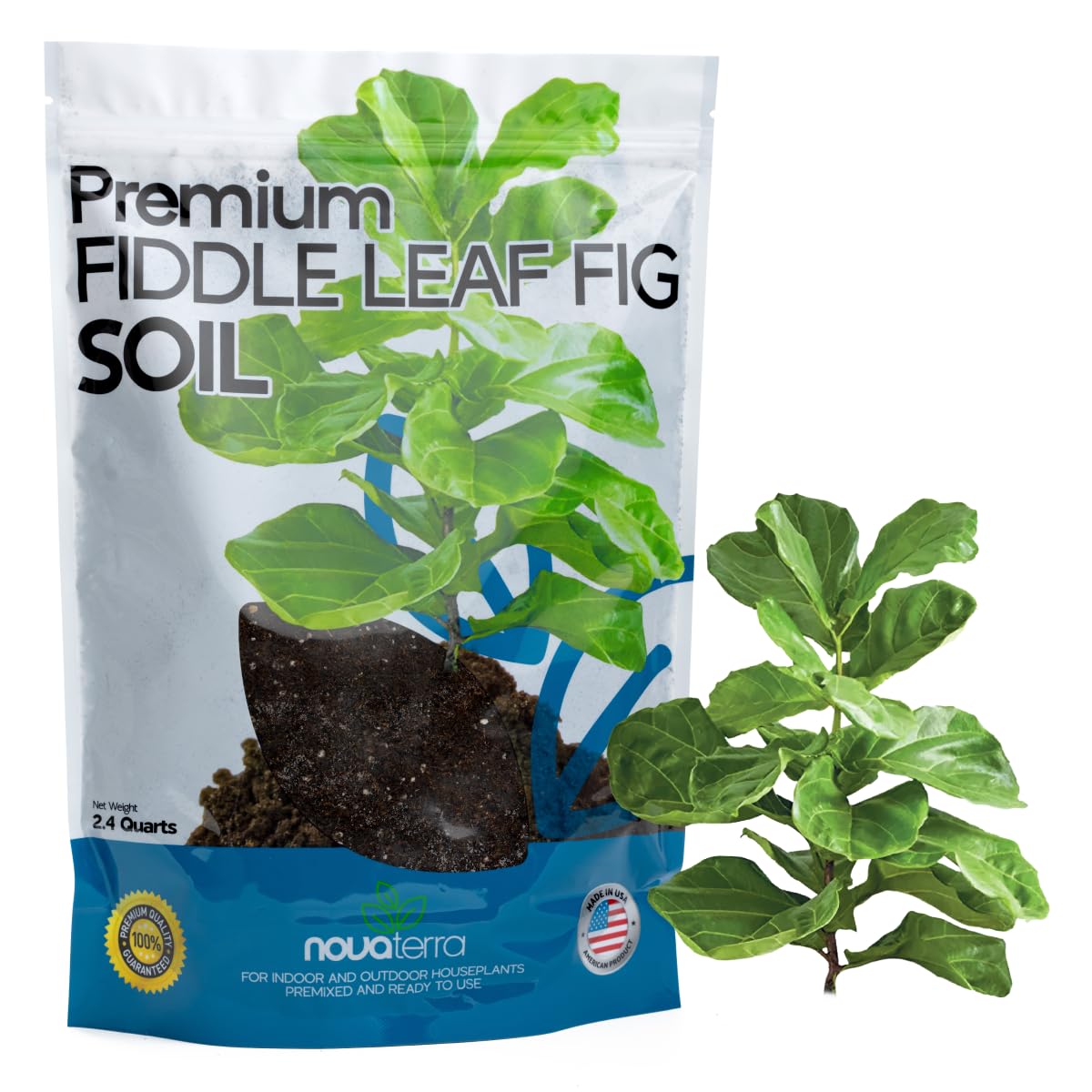 Premium Fiddle Leaf Fig Soil All-Purpose Mix Fiddle Leaf Fig for All Fiddle Leaf Fig Tree Varieties Free 2 oz Bag of Fiddle Leaf Fig Fertilizer Pellets Inside 2.4 Quarts Made in USA
