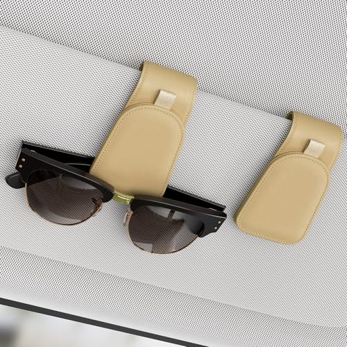 Sotfamily Sunglass Holder for Car Visor, Suede Cloth Magnetic Sunglass Organizer for Car Accessories, 2 Packs, Beige