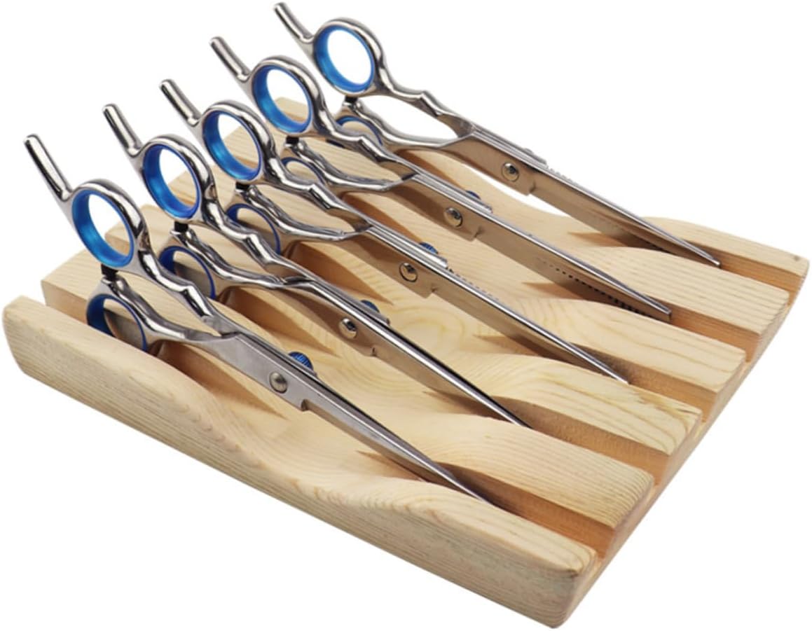 Wakauto Solid Wood Hair Salon Scissors Rack Hairdressing Tools Storage Box Organizer for Barber Salon and Home Use Lightweight Desktop Display Holder