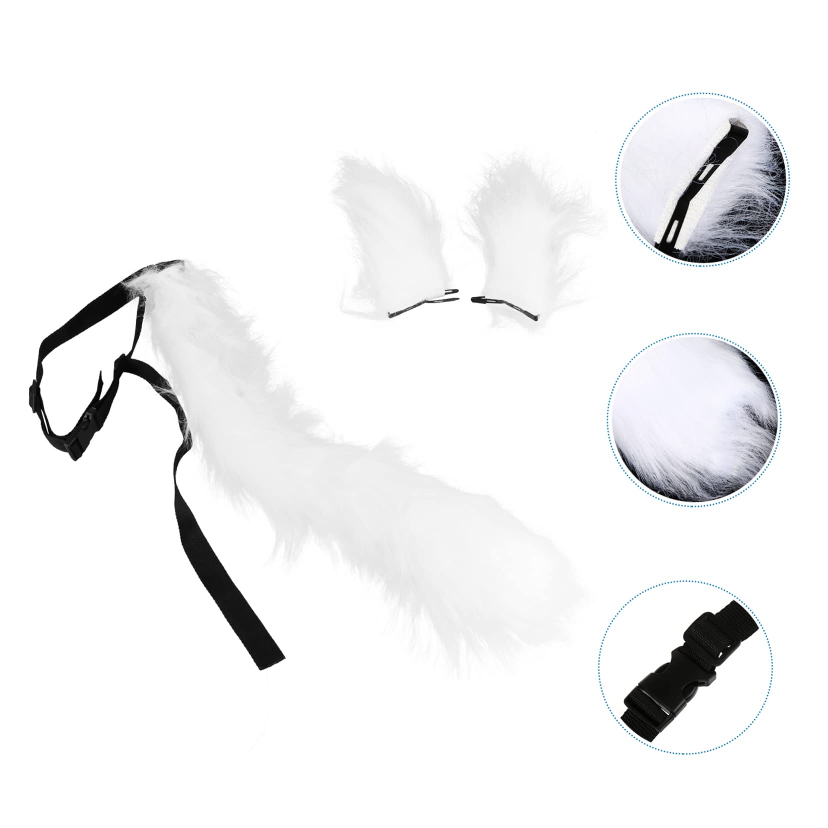 3 Sets Fuchsohren Schwanz Kunstfell Katzenohren Langer Schwanz Kostüm Kleid Zubehör Fuchsschwanz Cosplay Ornament Personalisierte Halloween Haarspangen Cosplay Kopfschmuck Stirnband Tierplüsch Weiß