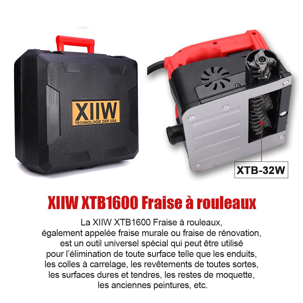 XIIW Fraiseuse à béton 1600W 4000UPM Fraiseuse à rouleau Fraiseuse de rénovation Fraiseuse à enduit Fraiseuse à maçonnerie Ponceuse à béton Fraiseuse à rouleau Fraiseuse plane Fraiseuse pour mur Béton