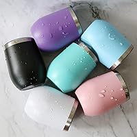 Vista 6 de Vaso de vino de 12 onzas con tapa con pajita, vaso de vino de acero inoxidable de doble pared con aislamiento al vacío, tazas de viaje sin tallo