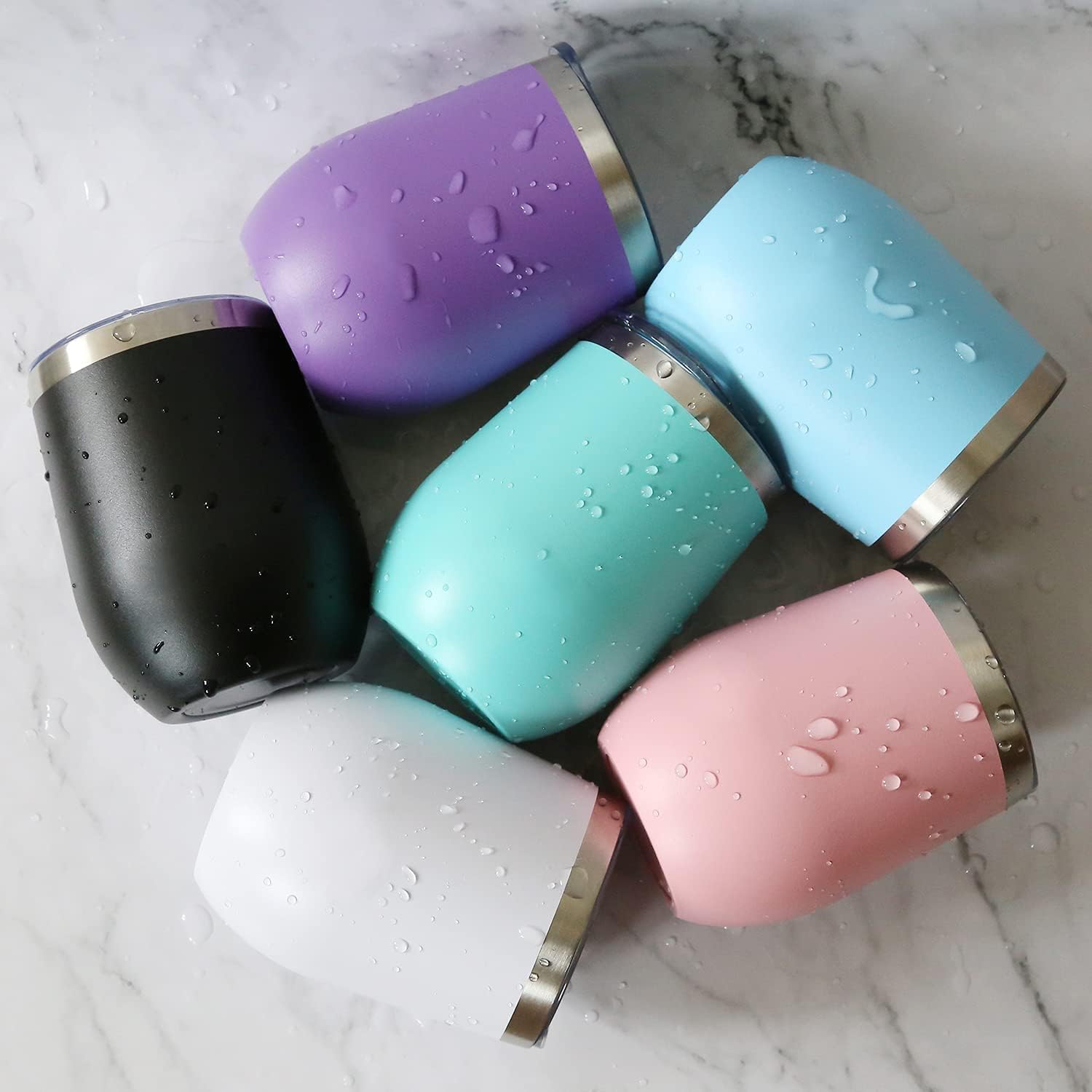 Deitybless 12oz Wine Tumbler with Lid Stainless Steel Wine Tumbler Cups Double Wall Vacuum Insulated Travel Mugs Stemless Cup(Set of 4, Assorted Colors)