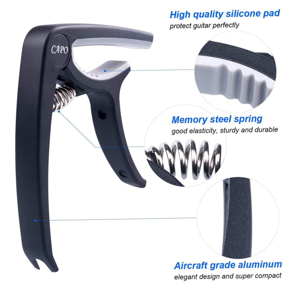 ifundom 3piezas Accesorios Para Guitarra Kit De Cambio De Cuerdas Capo Púas y Enrollador De Cuerda Herramientas Prácticas Para Guitarristas Color Negro