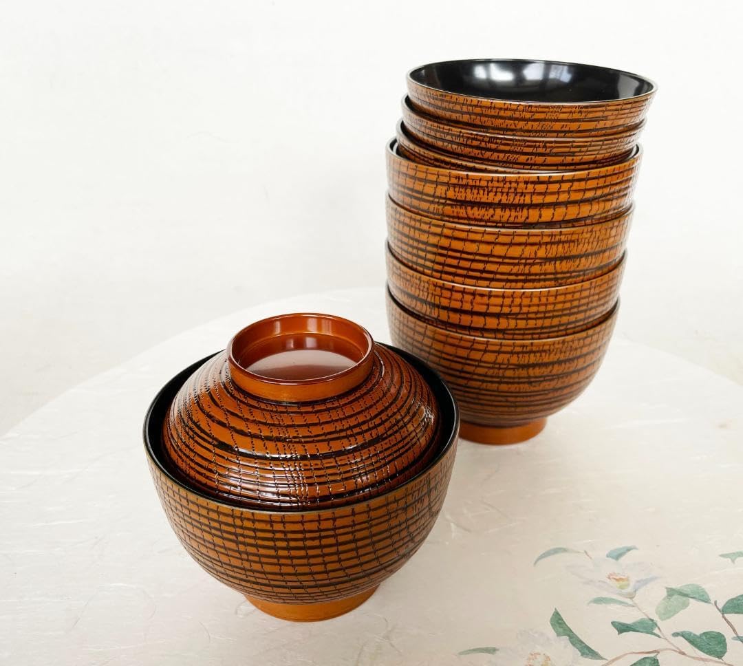 会津塗 天然木加工品 四君子蒔絵 朱内朱 蓋付きお吸物椀揃 5客 会津塗