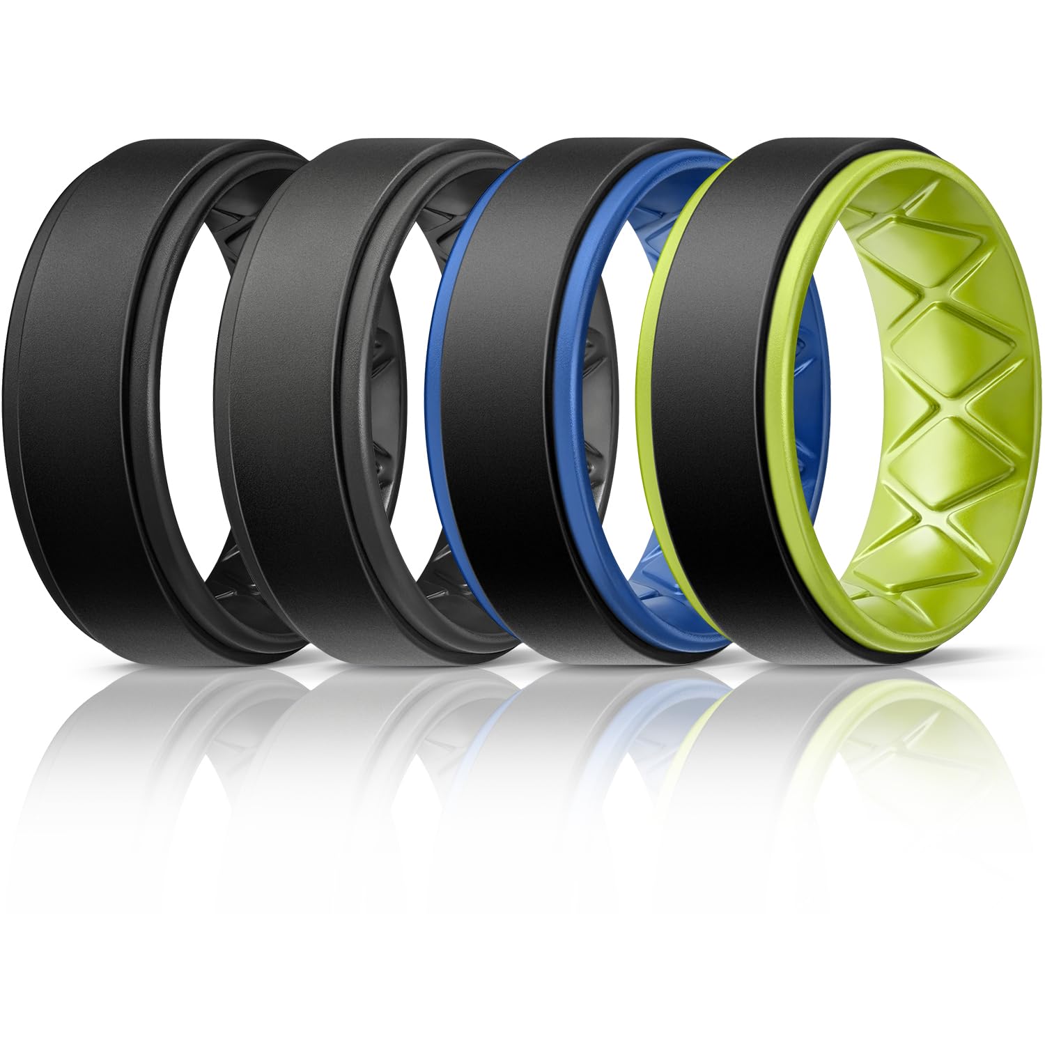 Egnaro Silicone Rings for Men 1/4/5/6/7 Multipack of Breathable Mens Silicone Rubber Wedding Rings Bands - Step Edge