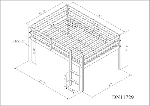 Miniatura 2 de Cama alta de tamaño matrimonial para niños y niñas, cama alta de madera con barandilla de seguridad y escalera, marco de cama baja, no necesita