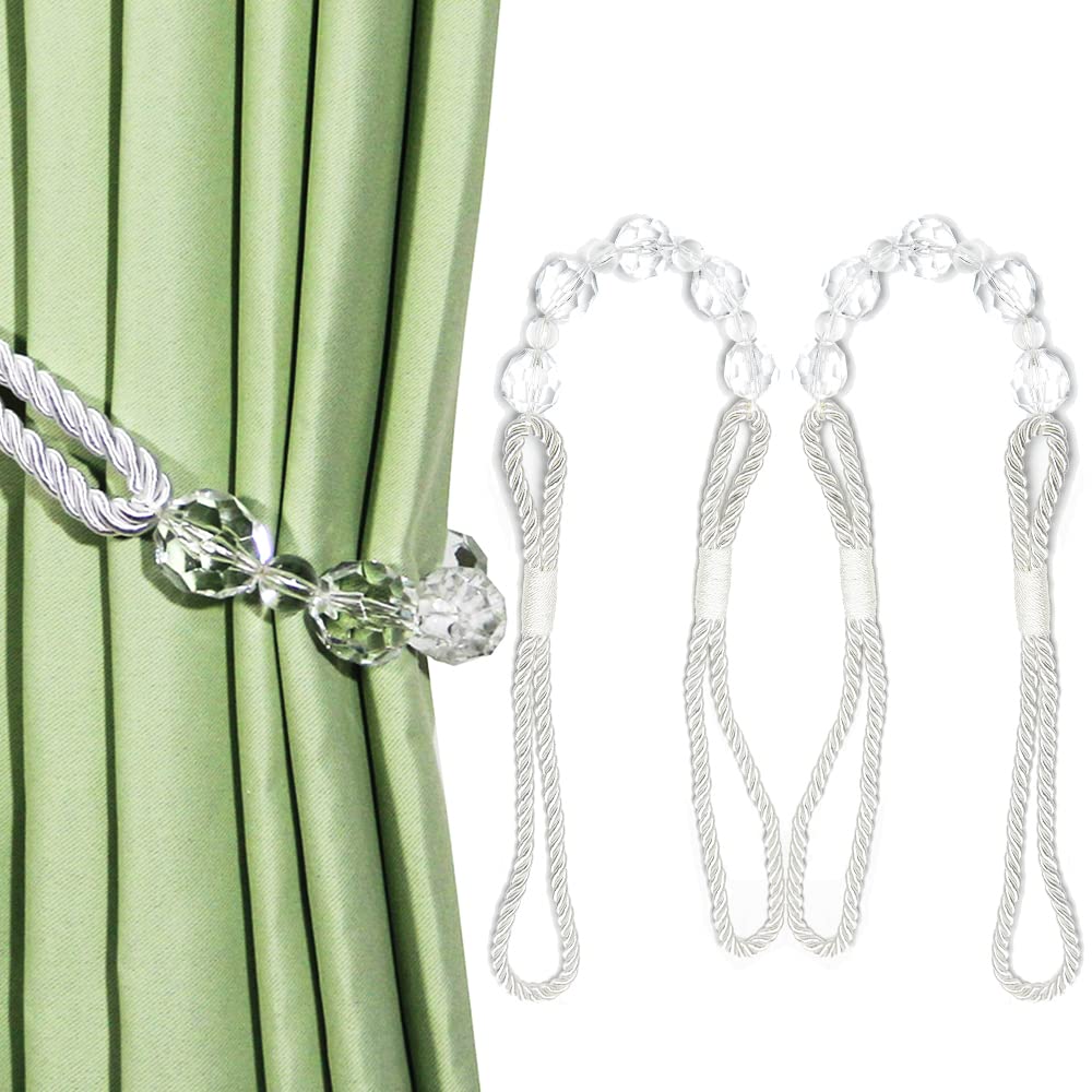 Embrasses de rideaux en perles cristal, 2 pièces, accessoires décoration for la maison, supports, corde à boucle, drapé fenêtre(Silver)