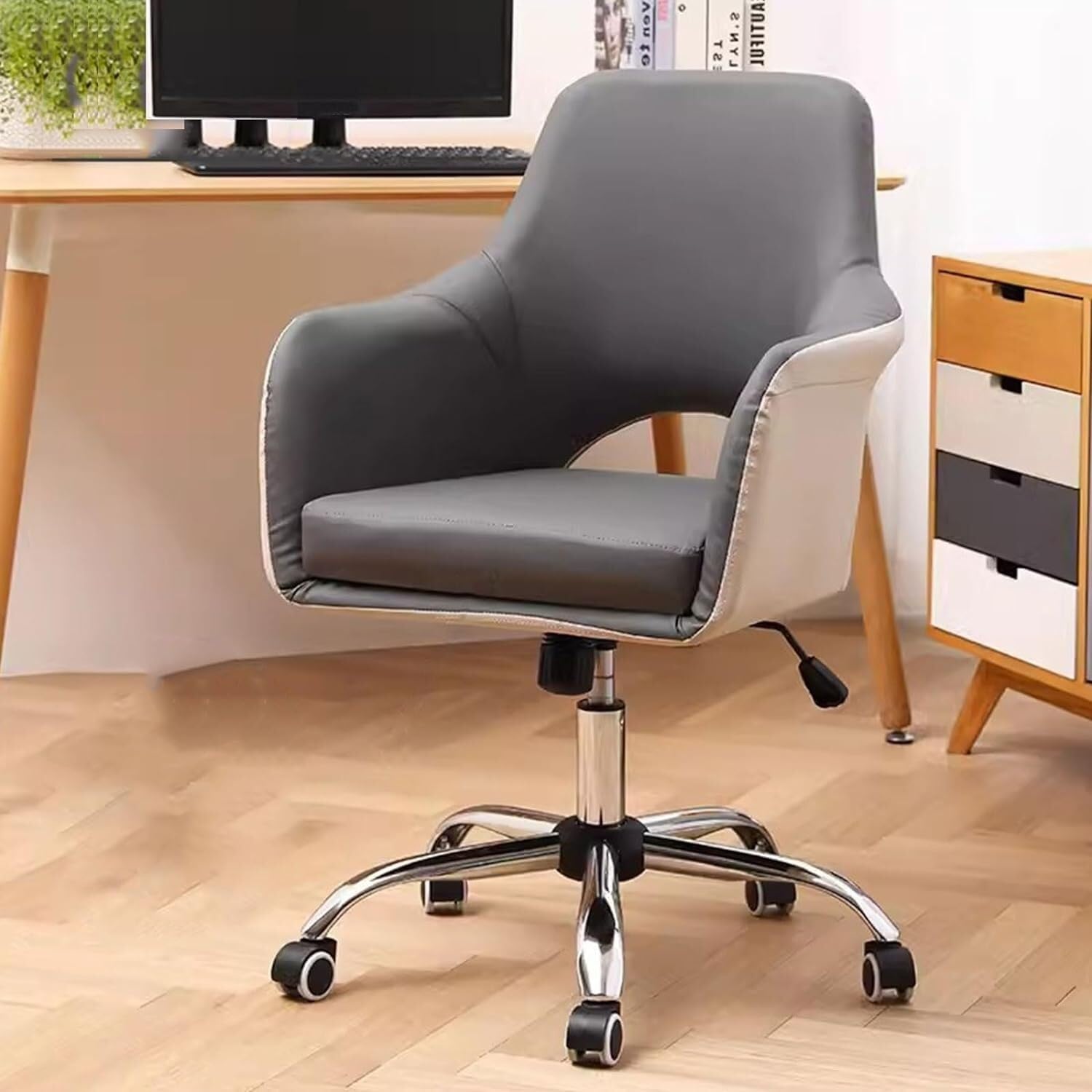 METTEOR Office Chair for Home & Study PU Leather Swivel Task Chair with Armrests Adjustable Cuter Chair for t & Support (Grey/a Size)