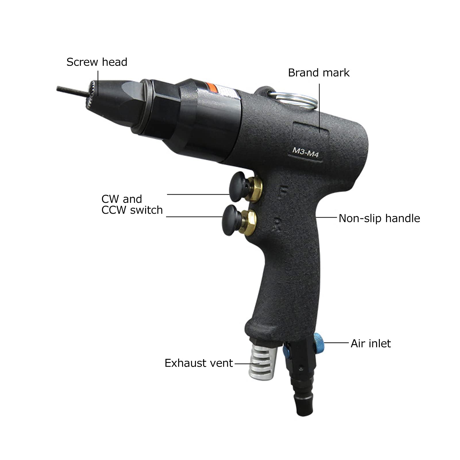 Aramox KOPO Pneumatyczna Nitownica Pneumatyczna ze Stali Stopowej Pneumatyczny Pistolet do Nitowania KP 737B M3 M4 1000 Obr./min 0,6 do 0,8 MPA Naprawy Zespołów Blaszanych i Użytku Warsztatowego