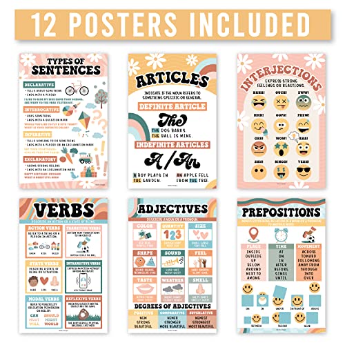 12 Retro Parts Of Speech Posters For Elementary Posters For Language Arts - Grammar Posters For Classroom Elementary Classroom Must Haves, Kids Educational Posters For Elementary School Posters #TOP1