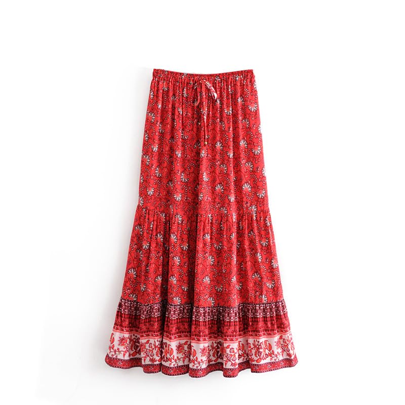 Boho Maxi Falda Larga Algodón Casual Verano Floral Étnico Gitano Hippie Bohemio Estilo Flare Playa Mujeres