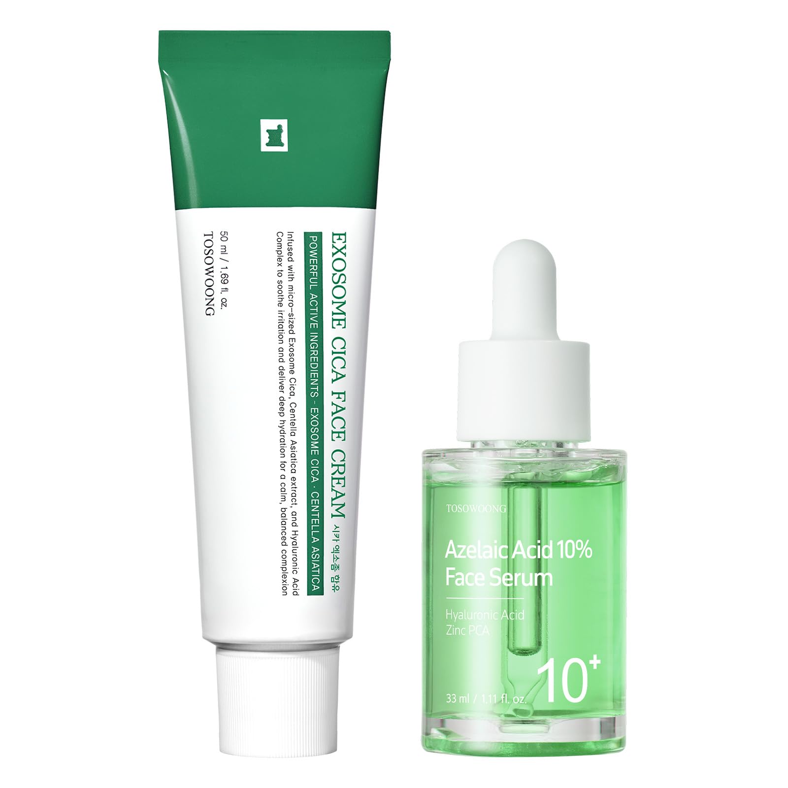 Dúo Calmante K-Beauty: TOSOWOONG Crema Cica y Sérum Ácido Azeláico para Alivio del Enrojecimiento y Claridad de la Piel