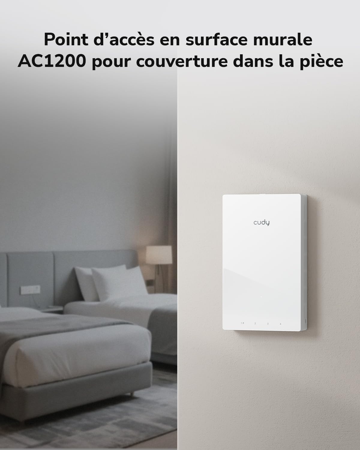 Cudy Point d'accès Mural AC1200, commutateur GbE à 5 Ports, AP1300 Wall | Wi-Fi 5 à 867 300 Mbps, commutateur 5x GbE, 650 pieds carrés, 40 clients, portail captif, fixation murale de 86 mm
