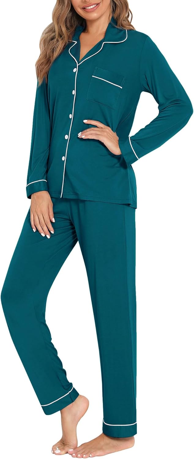 Women's Pajama Sets Long Sleeve Sleepwear Button Up Shirt With Pajama Pants Soft Pjs Lounge Sets - Image 5