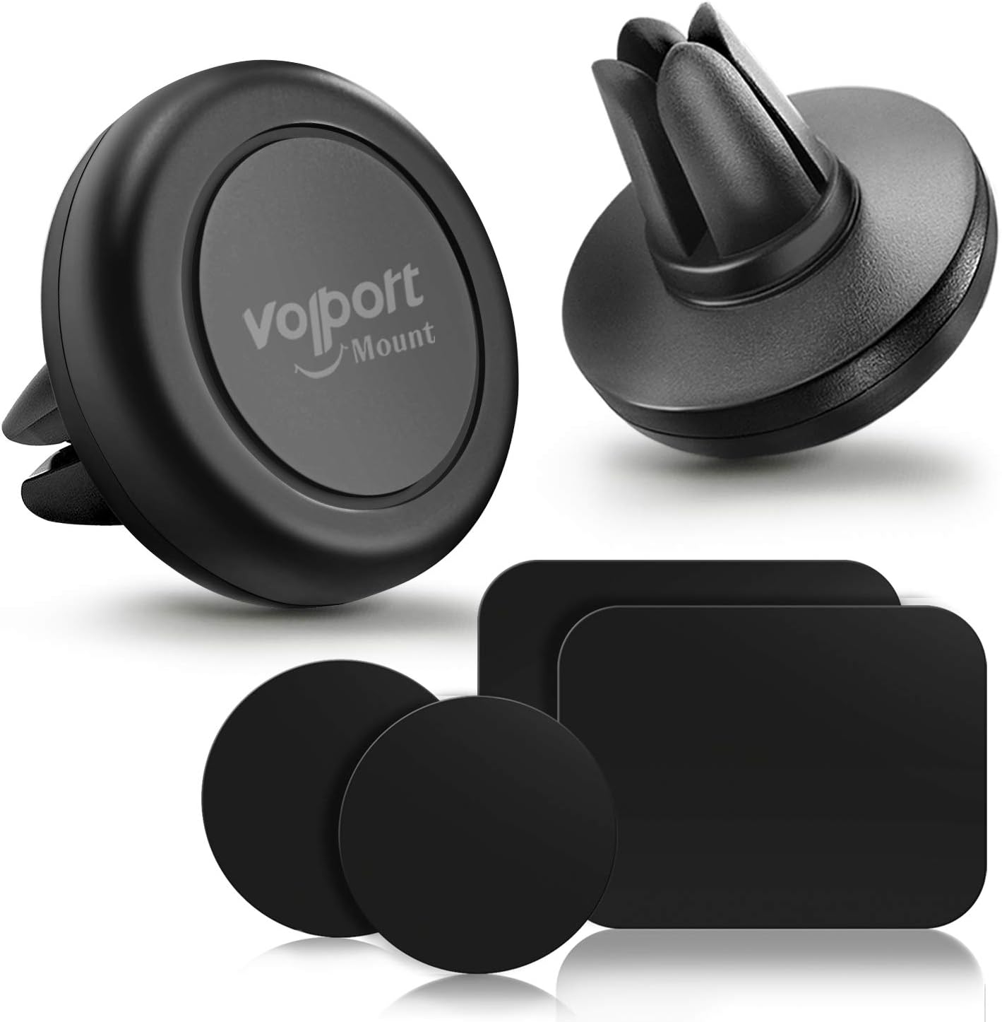 volport Magnetic Phone Car Mount Vent Strong 2 Pack, Universal Air Vent Magnetic Car Mount Airvent Clip Magnet Cell Phone Holder for Car with Mount Metal Plates Compatible for Cell Phone, iPhone, etc