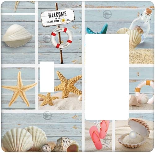 Vista 238 de Cubiertas decorativas de salida de estrella de mar playera, tablero de madera azul de concha de mar de 1 banda, decoración individual GFCI, placa