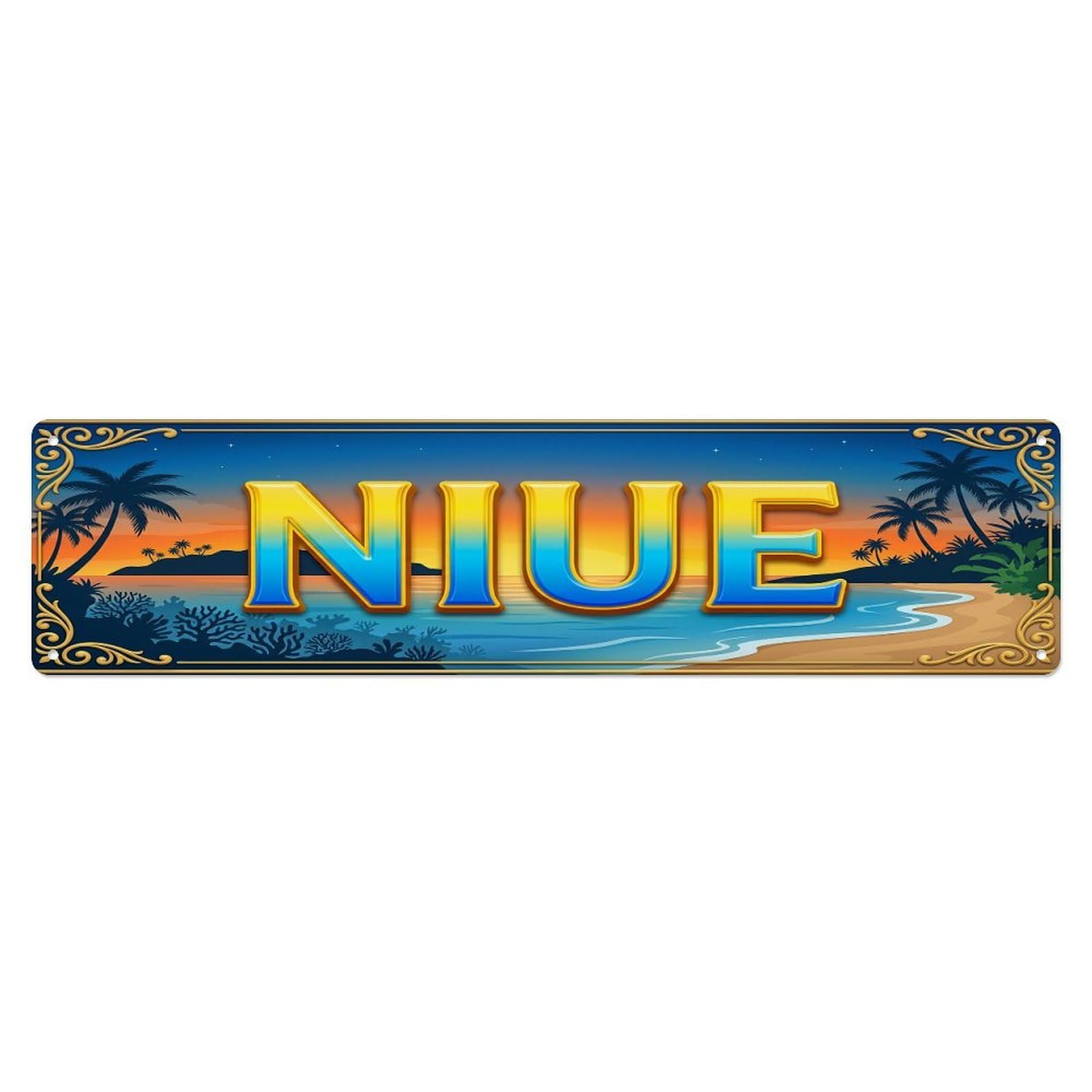 Vintage Niue Flag Travel Pattern Metal Tin Sign Wall Decor for Cafe, Club, Garden Metal Poster 4x16Inch