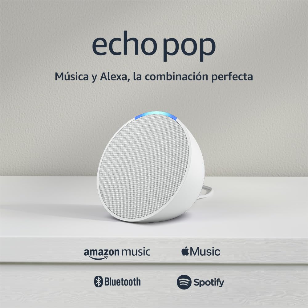 Amazon Echo Pop (modelo más reciente): nuestra bocina Alexa más pequeña se adapta a cualquier habitación (blanco) - Blanco