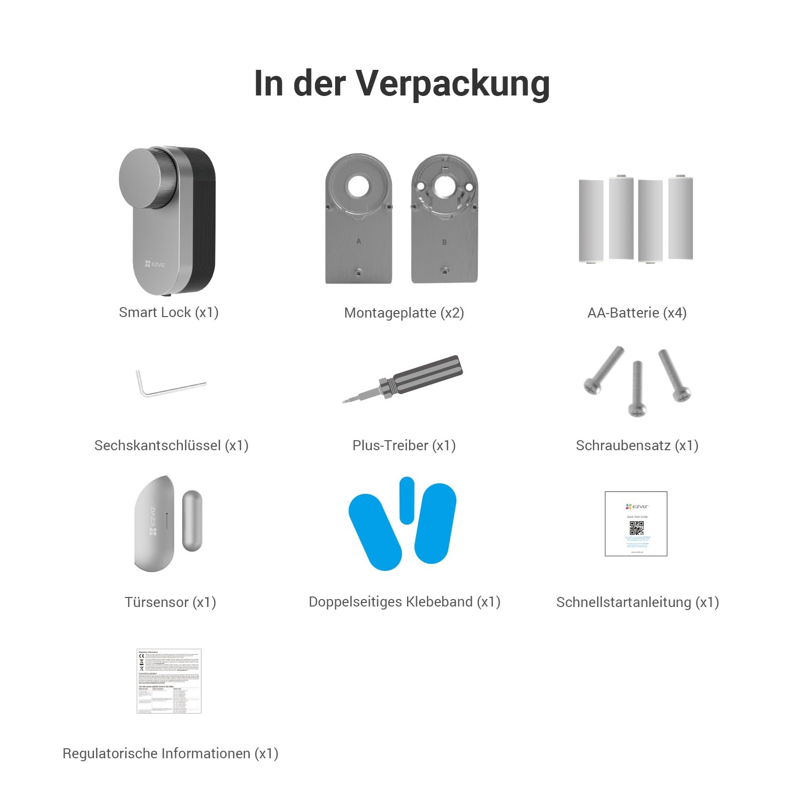 EZVIZ Smart Lock DL01 Pro mit Keypad & Gateway & Türsensor, Elektronisches Türschloss mit Austauschbaren Batterien, Smartes Türschloss, Öffnen per Ezviz App, Code, RFID karte, Unterstützt Matter