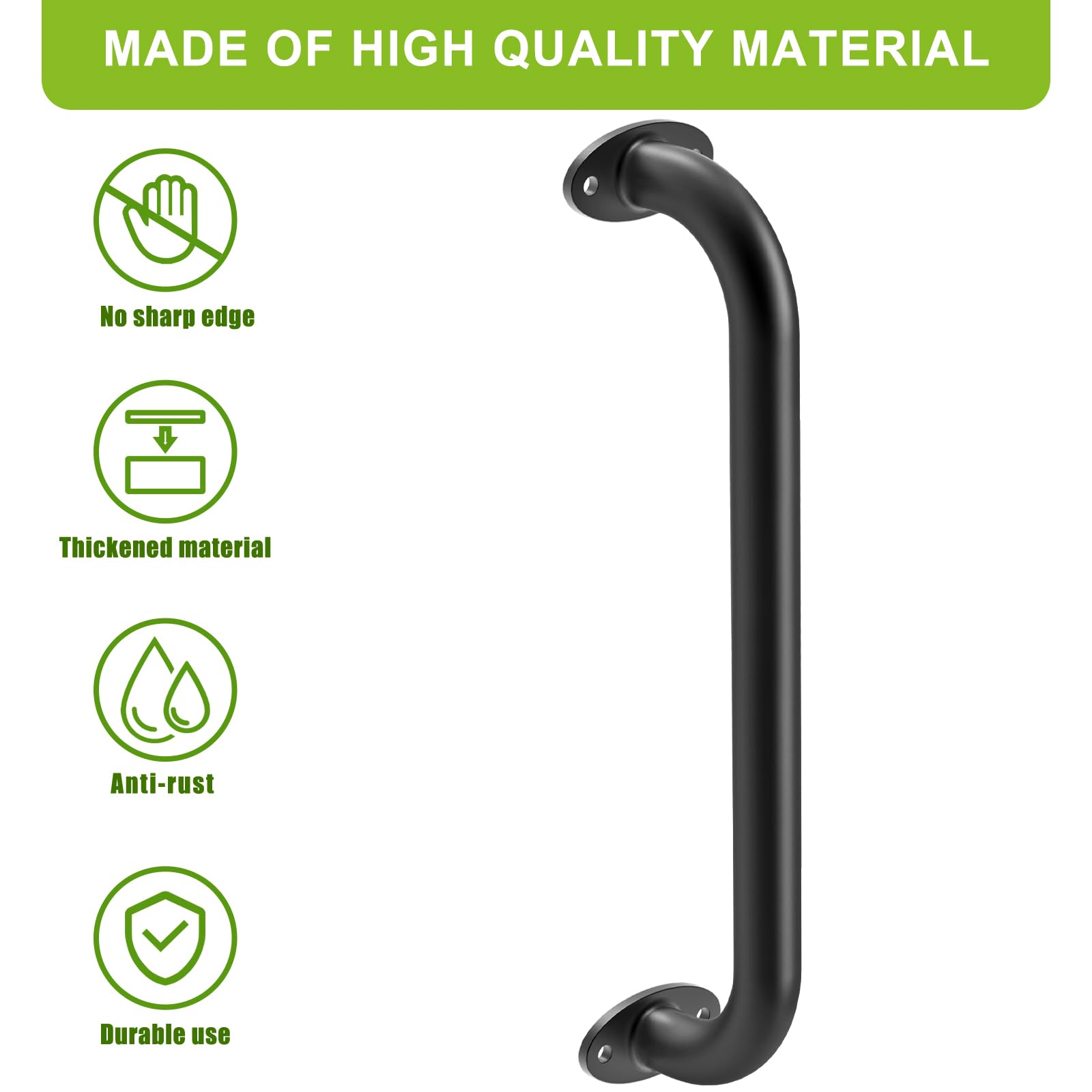 Dolibest Haltegriff Metall, 43cm Kinder Klettergriff 6er Behindert Senioren Sicherheitsgriff Spielturm Klettergerüst Innen Außen Griffstangen für Toilette/Bad/Dusche/Hochbett, Ovalebasis Schwarz