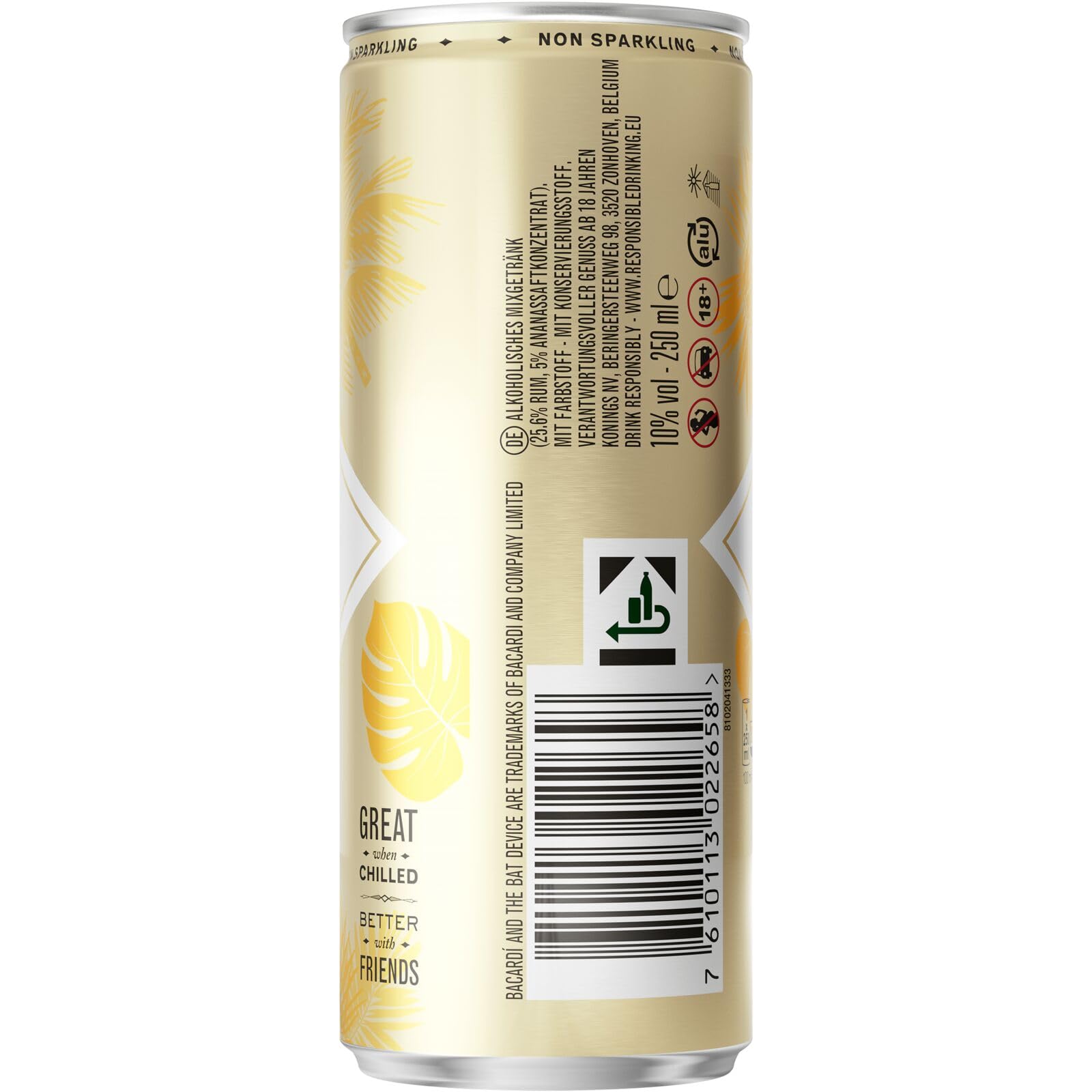 BACARDÍ Piña Colada, 10% Vol., 12 x 25 cl/250 ml, Ready-To-Drink Cocktail in der Dose, trinkfertig mit BACARDÍ Carta Blanca Rum, Ananas und Kokosnuss