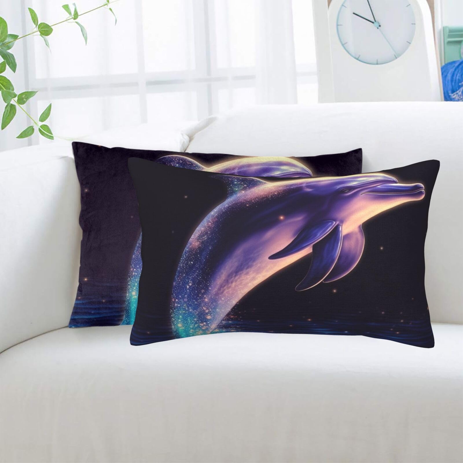 Glitter Dolphin Standard Pillowcases Sets of 2, Ultra Soft Microfiber Plush Pillow Cases 14"X20" Comfort Decorative Throw Pillow Cover with Hidden Zipper for Bedroom, Sofa, Couch