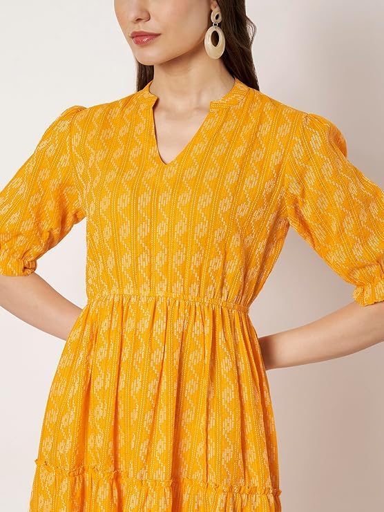 Image of PIDAVLIYA'S Women's Floral Summer Maxi Dress I Cotton Printed I One Piece Bodycon Midi Dress with V-Neck, Puffed Sleeves