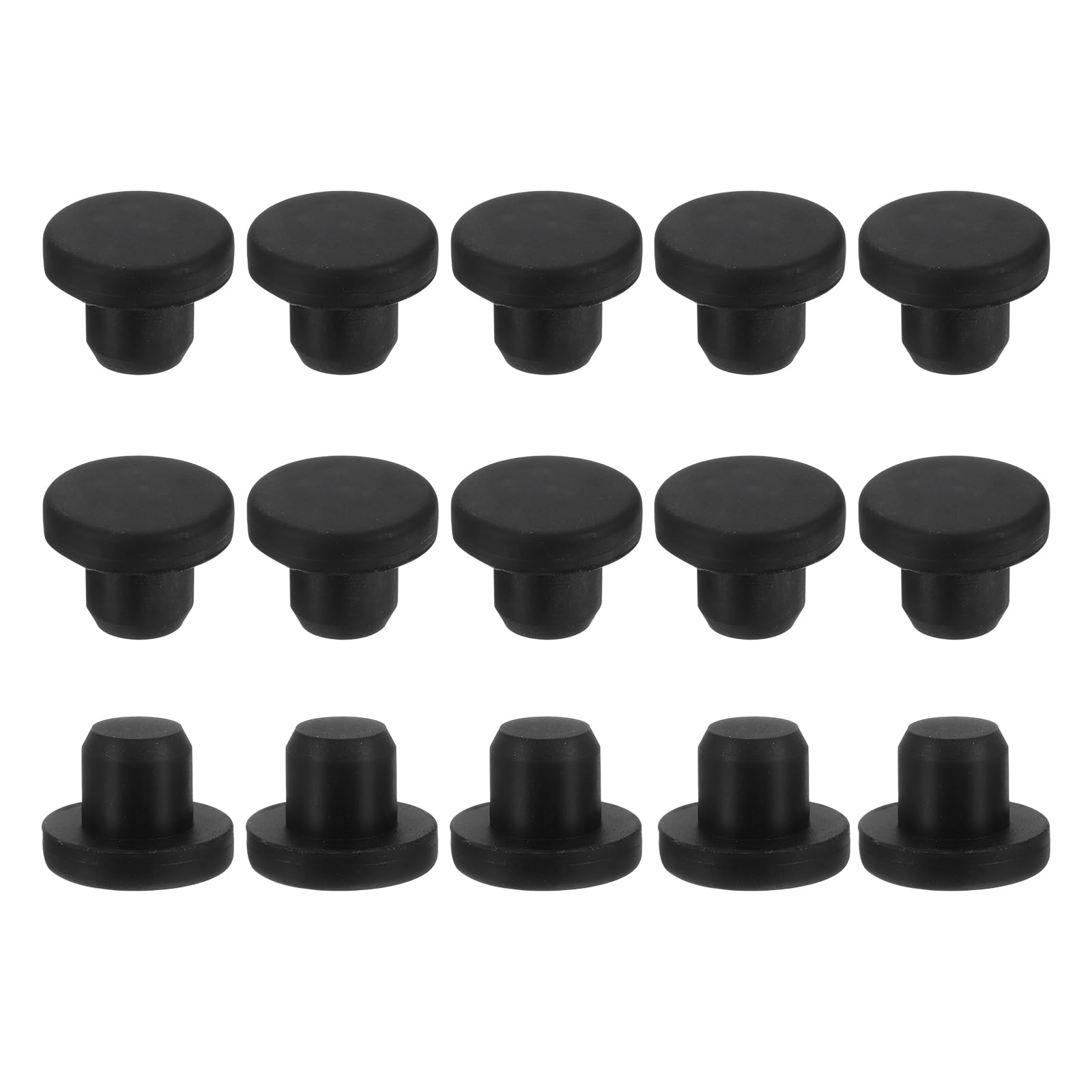 sourcing map 15Pcs Silicone Hole Plug, Waterproof Solid T-Shaped Rubber Stoppers Bottle Seal Tube Pipe Plug End Cap for 11mm/0.43" Hole for Bathtub Bottle, 0.39" Plug Height, Black