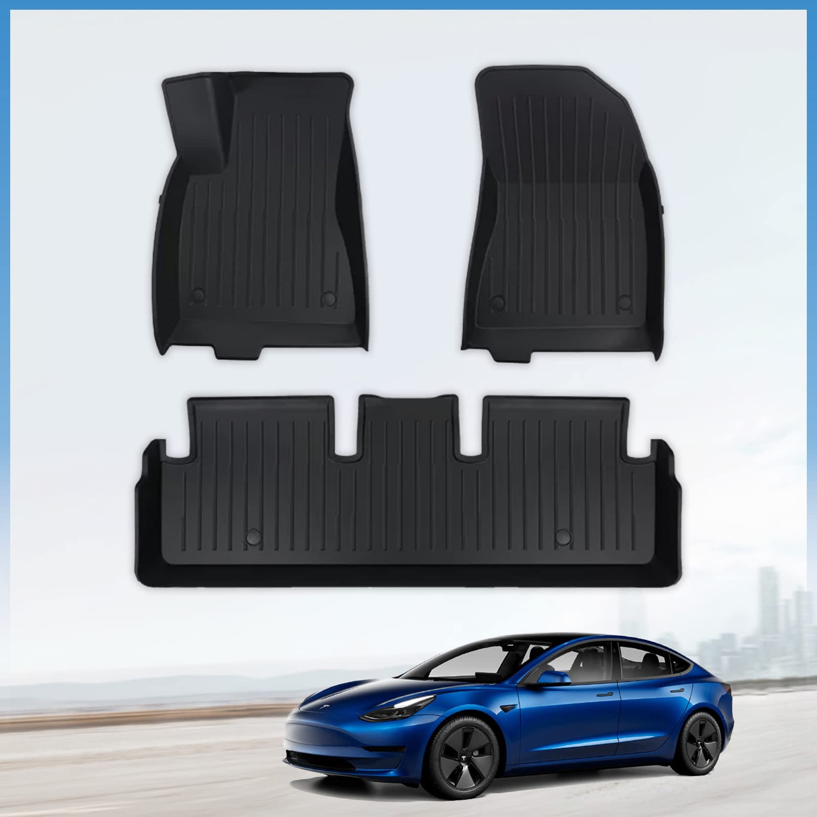 Photo 1 of COINSUIT Tesla Model 3 Floor Mats, 2023-2017 Model 3 Accessories, Full Set All Weather Mats, Waterproof Anti-Slip Mats MODEL 3-3 PCS