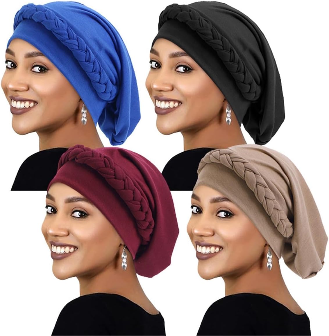 Women's Braid Turban Hat, Stretchy Solid Color Headwear, Muslim Hijab Head Wrap, Soft Beanie Cap for Hair Loss