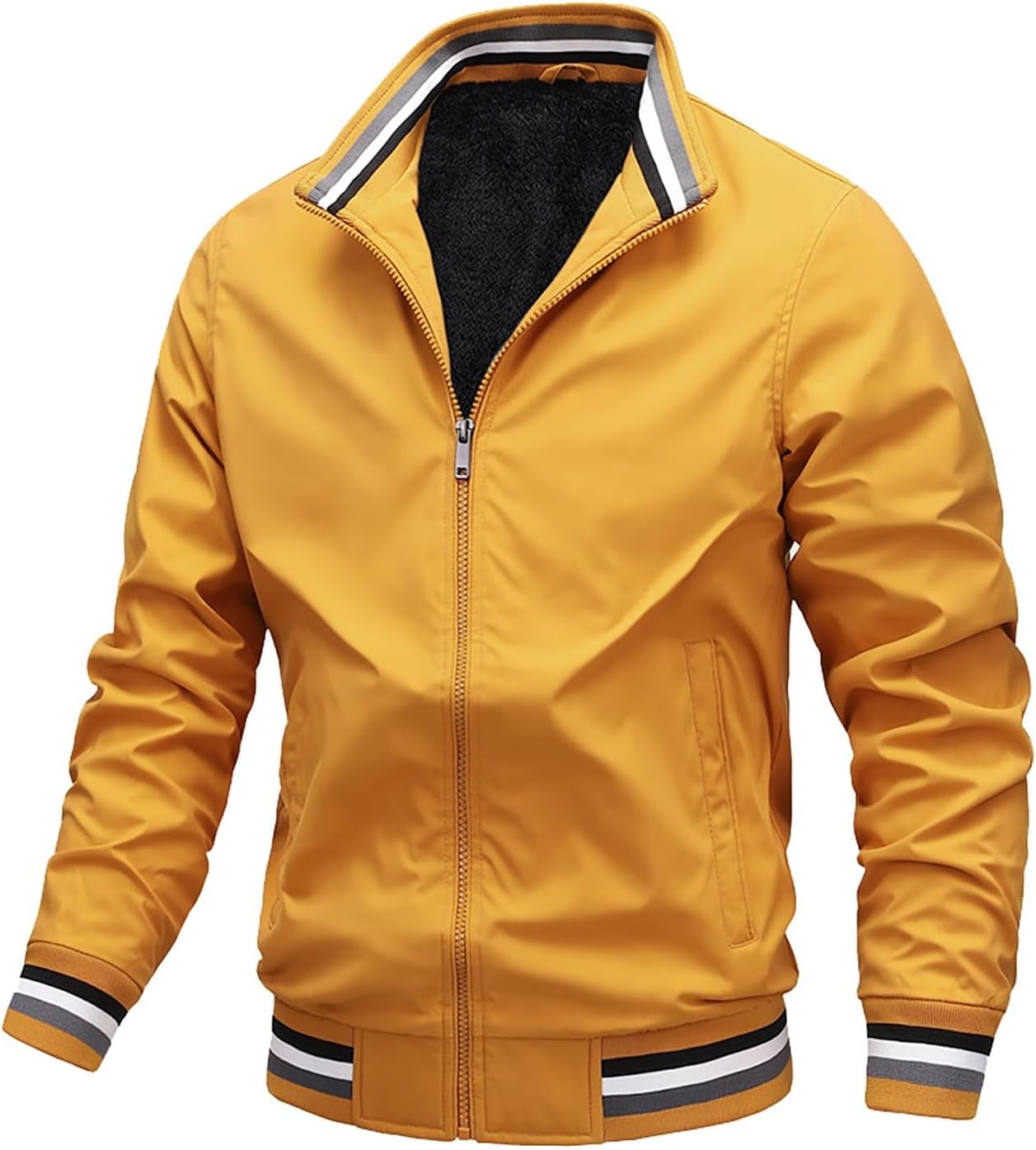 Mens Flannel Fleece Lined Military Coats Zip Up Berber Fleece Bomber Jackets Winter Warm Softshell Trucker Jackets