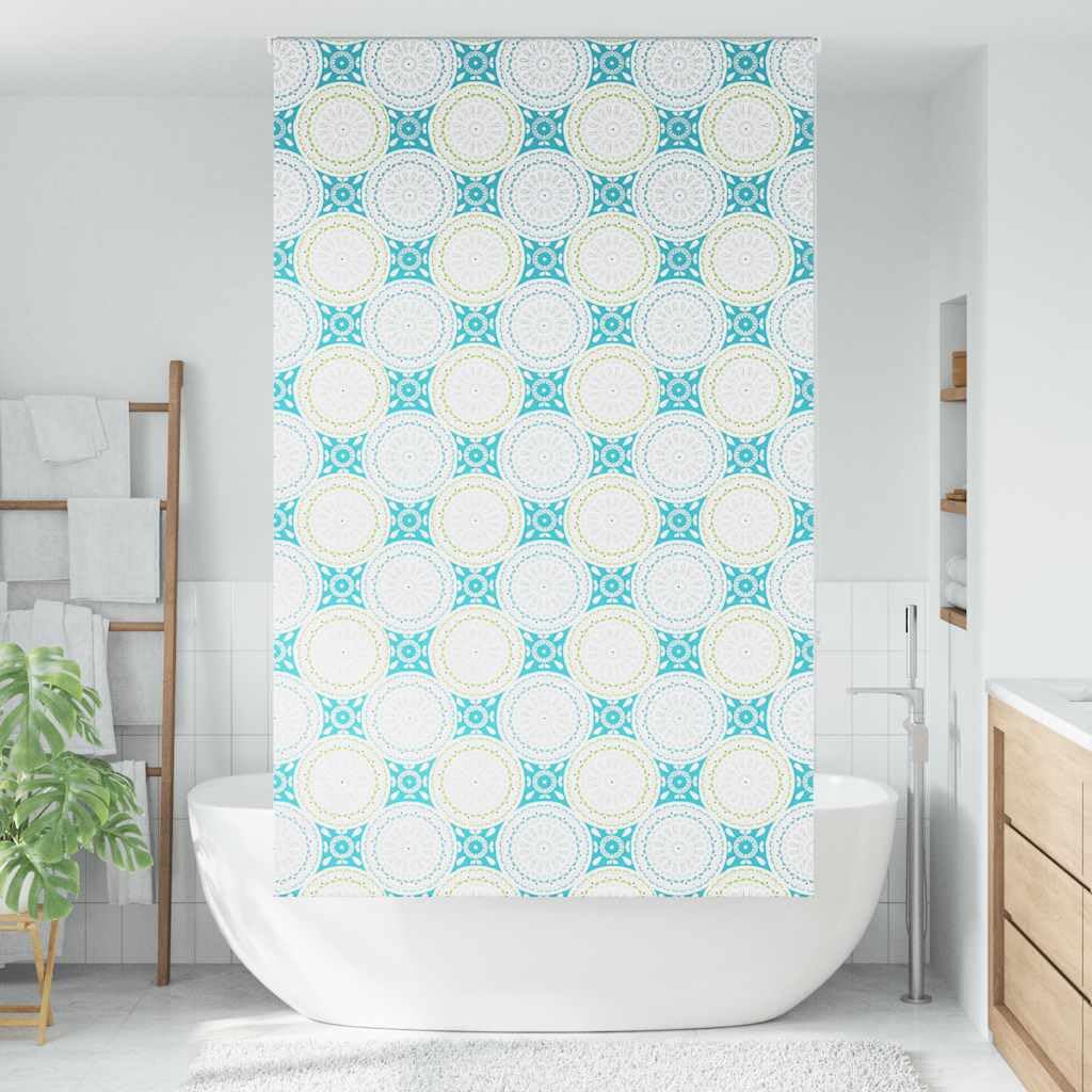 Tenda a rullo per doccia, 130 x 240 cm, ornamento blu, senza fori, Klemmfix, impermeabile, in PEVA, salvaspazio, per bagno, cucina, WC, finestre e porta del balcone