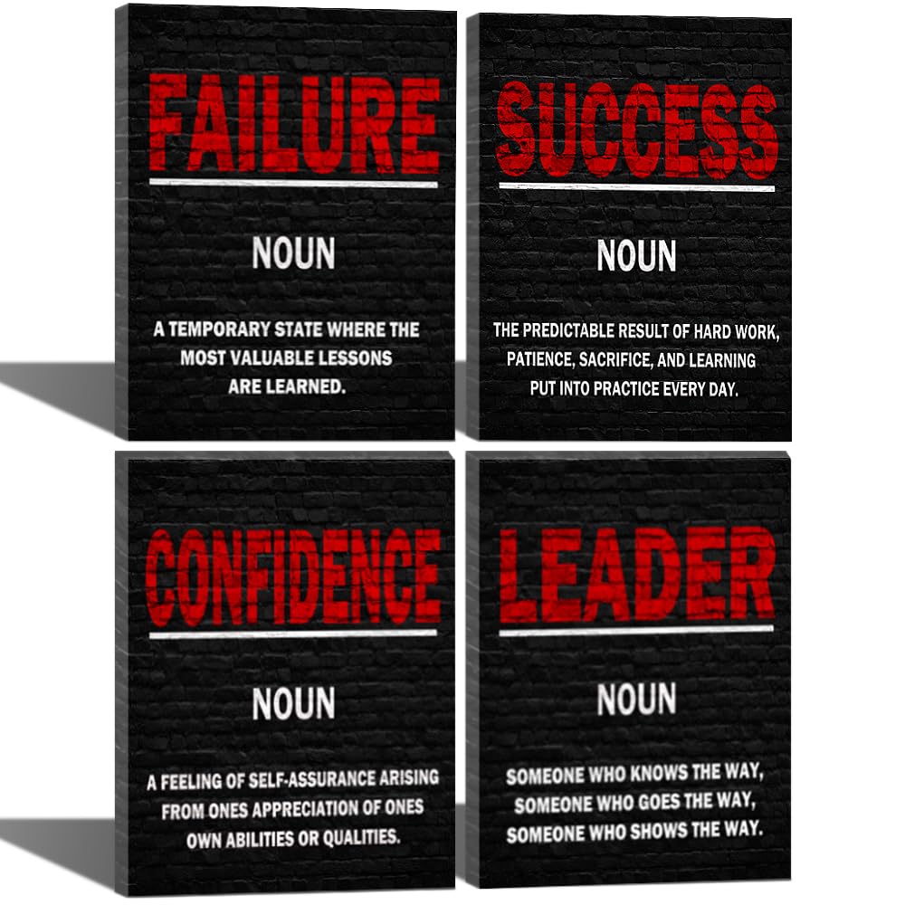 Success Leader Confidence Motivational Wall Art Black and Red Canvas Print Office Decor Inspiring Framed Prints Inspirational Quotes for Office Wall
