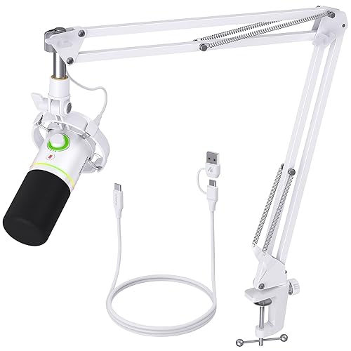 MAONO XLR/USB Dynamic Microphone Kit, RGB Podcast Mic with Software, Mute, Gain Knob, Volume Control, Boom Arm for Streaming, Gaming, Voice-Over, Recording-PD200XS White - PD200XS White - PD200XS White