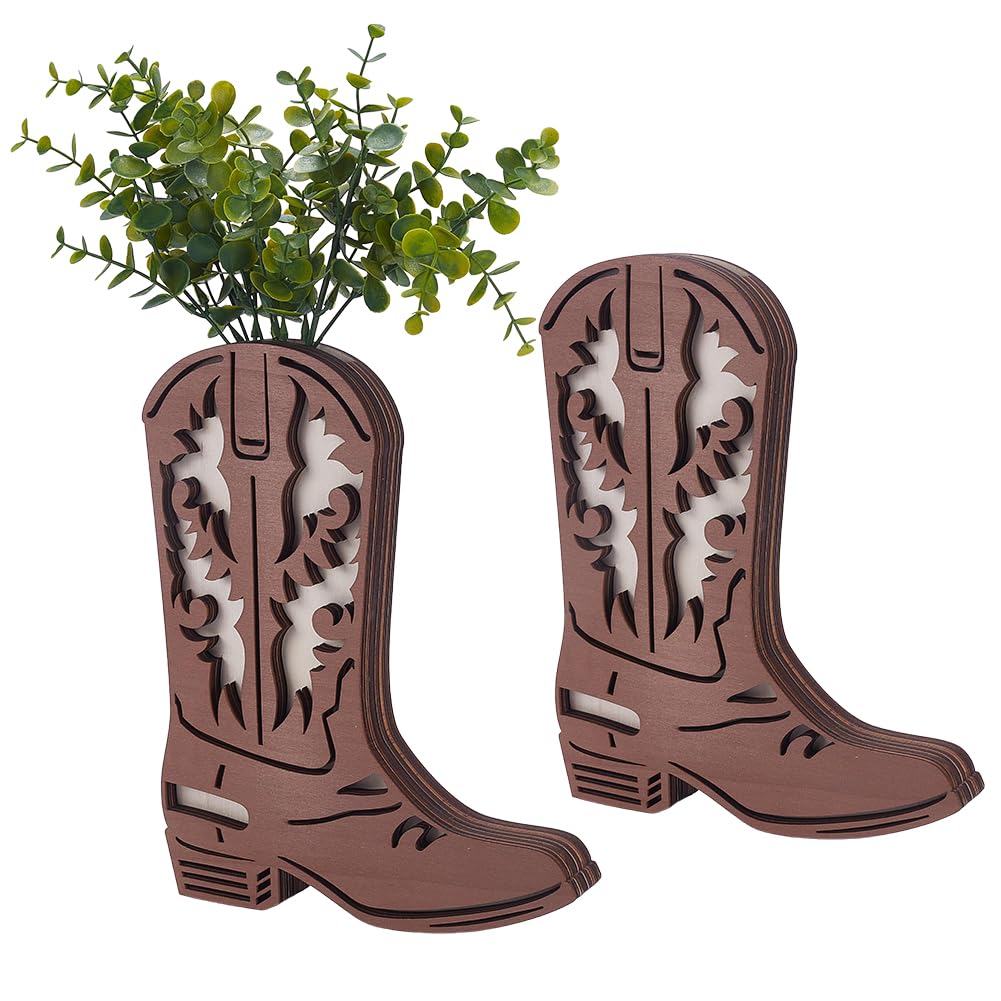 Vase suspendu rustique en botte de cowboy un duo de decorations murales originales en bois