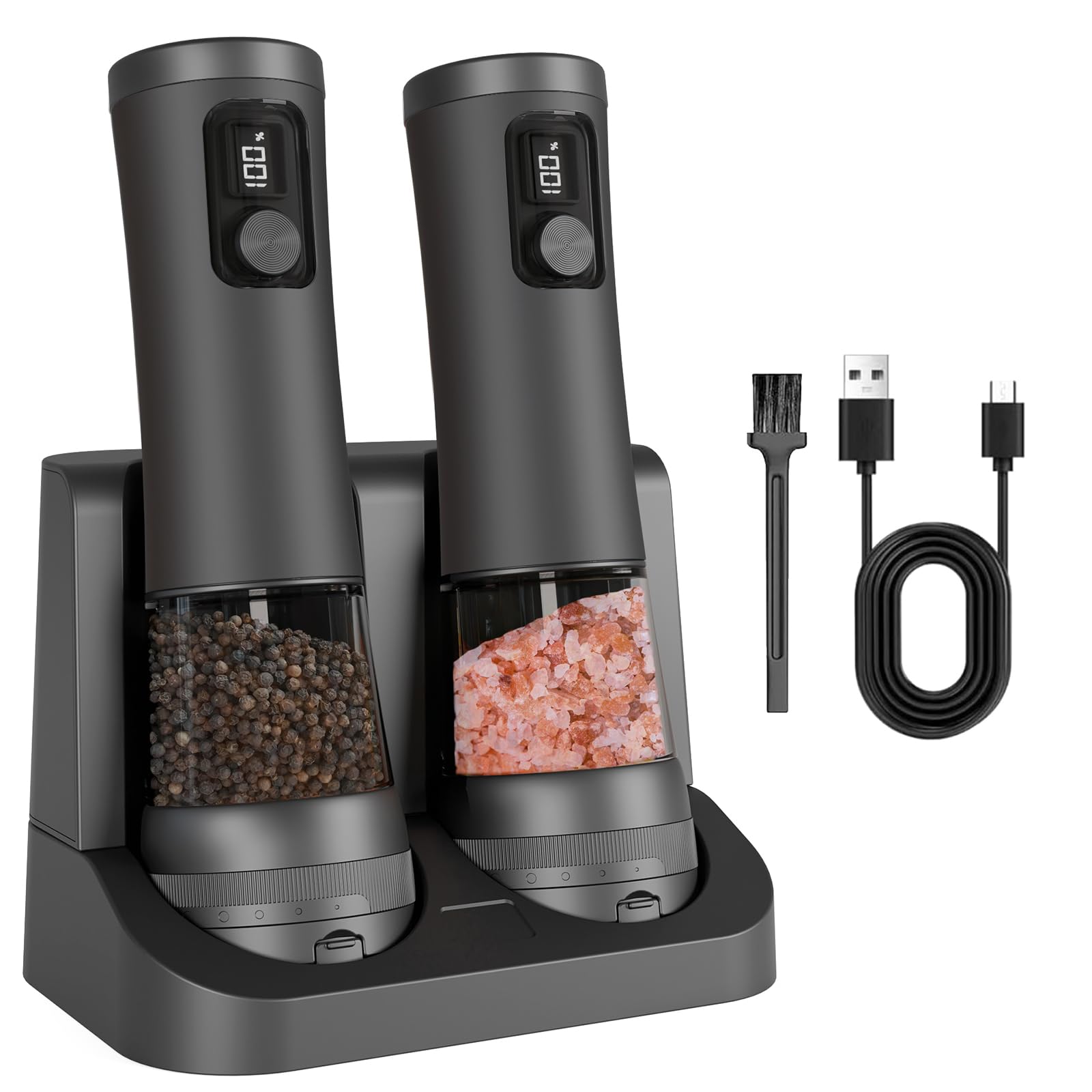 Moulin à sel électrique rechargeable avec réservoir haute capacité 100ml en ABS robuste